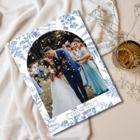 Elegant French Blue Floral Wedding Thank You