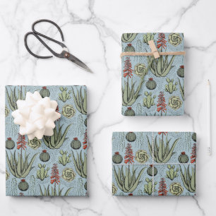 Elegant French Blue & Green Flower Pattern Floral Wrapping Paper Sheet