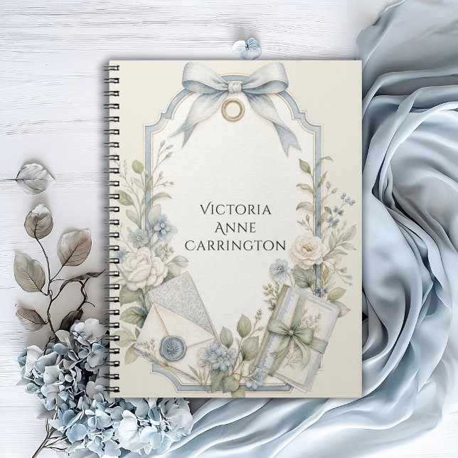 Elegant French Blue Sage Floral Personalised  Notebook (Creator Uploaded)