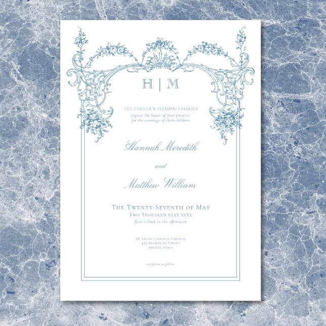 Elegant French Blue Victorian Chinoiserie Wedding Invitation (Creator Uploaded)
