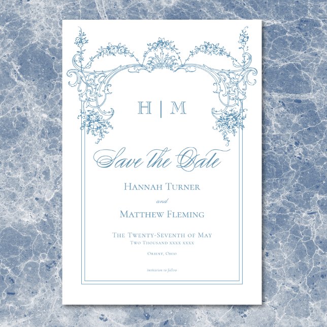 Elegant French Blue Victorian Chinoiserie Wedding Save The Date (Elegant French Blue Victorian Chinoiserie Wedding Save The Date)