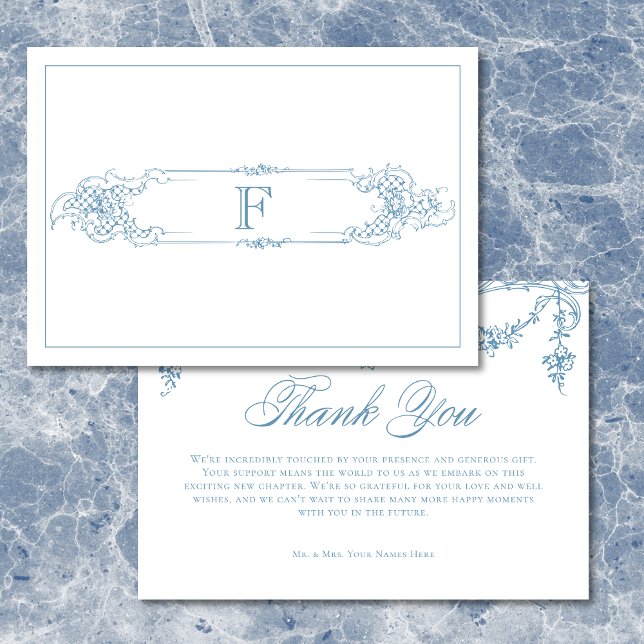Elegant French Blue Victorian Chinoiserie Wedding Thank You Card (Elegant French Blue Victorian Chinoiserie Wedding Thank You Card)