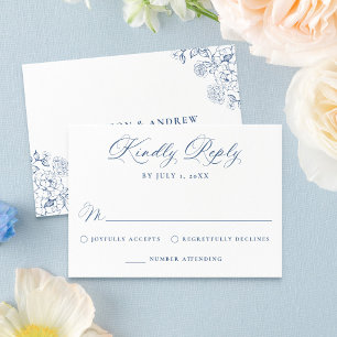 Elegant French Blue Victorian Floral Wedding RSVP Card