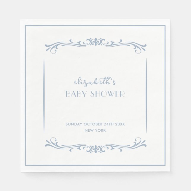 Elegant French Blue Vintage Frame Baby Shower  Napkin (Front)