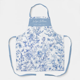 Elegant french blue wildflowers apron