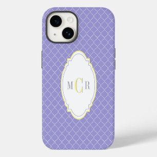 Elegant French Blue Yellow Damask Pattern Monogram iPhone 14 Case