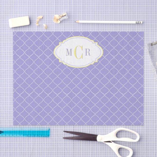 Elegant French Blue Yellow Damask Pattern Monogram Tissue Paper (Craft)
