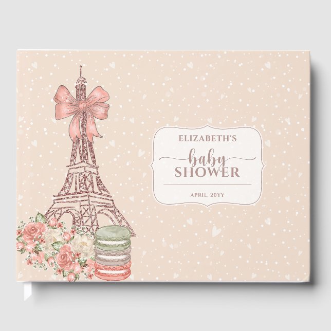 Elegant French Blush Beige Baby Shower Guest Book (Front)