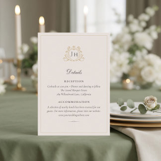 Elegant French Château Monogram Wedding Details Enclosure Card