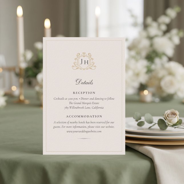 Elegant French Château Monogram Wedding Details Enclosure Card (Creator Uploaded)
