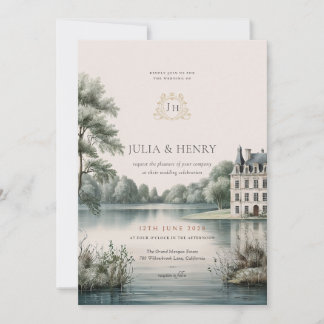 Elegant French Château Monogram Wedding  Invitation