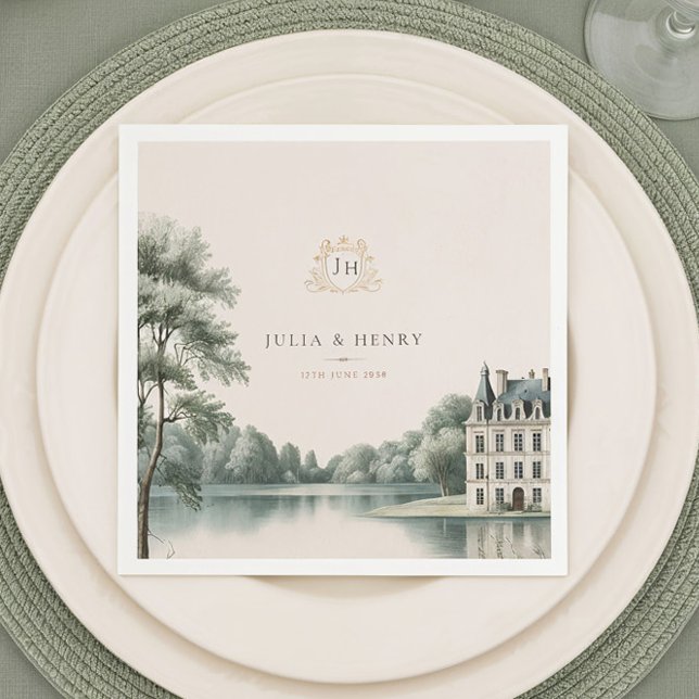 Elegant French Château Monogram Wedding Napkin (Creator Uploaded)