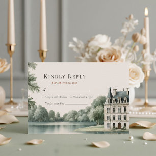 Elegant French Château Monogram Wedding RSVP Card