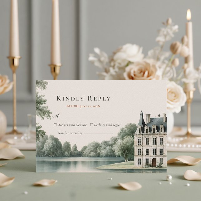 Elegant French Château Monogram Wedding RSVP Card (Creator Uploaded)