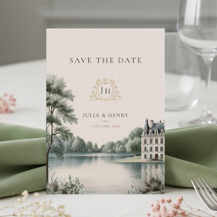 Elegant French Château Monogram Wedding  Save The Date