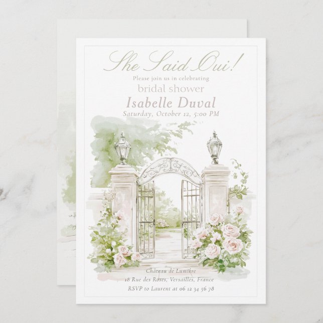 Elegant French Chateau Pastel Bridal Garden Invitation (Front/Back)