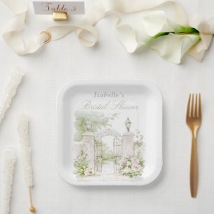 Elegant French Chateau Pastel Bridal Garden  Paper Plate