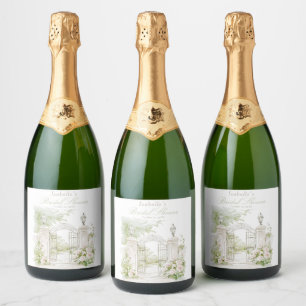 Elegant French Chateau Pastel Bridal Garden  Sparkling Wine Label