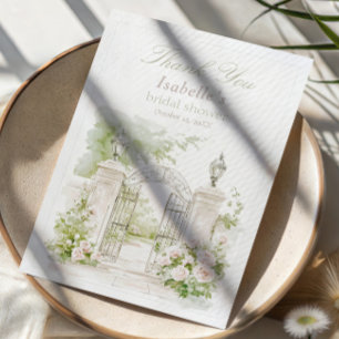 Elegant French Chateau Pastel Bridal Garden  Thank You Card