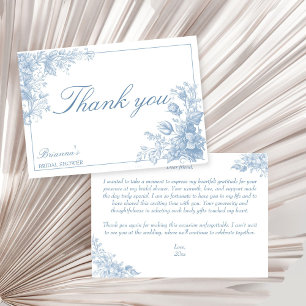 Elegant French chinoiserie blue bridal shower Thank You Card
