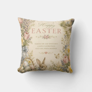 Elegant French Country Easter Greeting Vintage Cushion