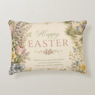 Elegant French Country Easter Greeting Vintage Decorative Cushion