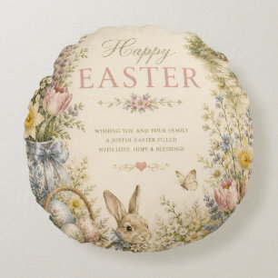 Elegant French Country Easter Greeting Vintage Round Cushion
