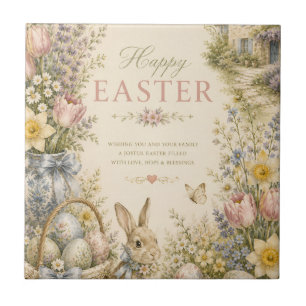 Elegant French Country Easter Greeting Vintage Tile