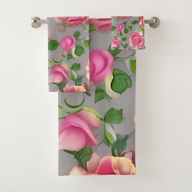 Elegant French Country Garden Rose Design Bath Towel Set (Insitu)