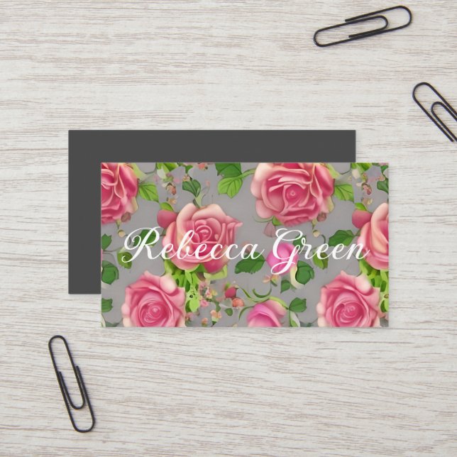 Elegant French Country Garden Rose Design Business Card (Front/Back In Situ)