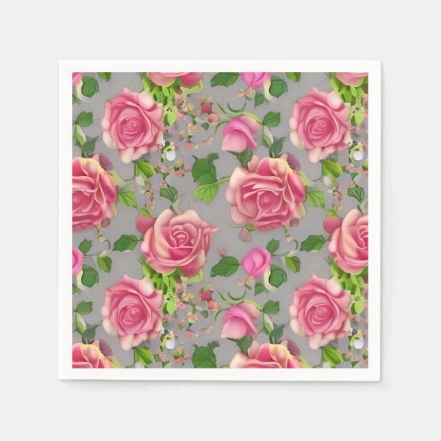 Elegant French Country Garden Rose Design Napkin (Front)