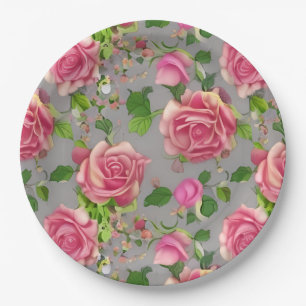 Elegant French Country Garden Rose Design Paper Plate