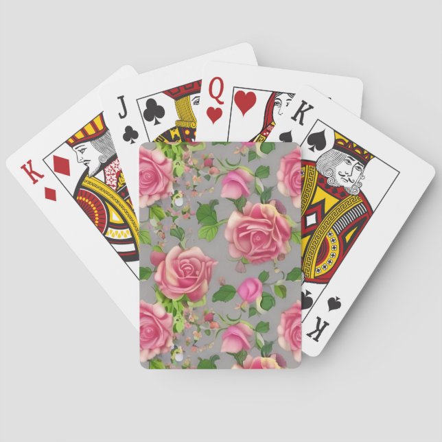 Elegant French Country Garden Rose Design Playing Cards (Back)