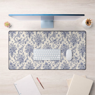 Elegant French Country Toile de Jouy Blue Pattern Desk Mat