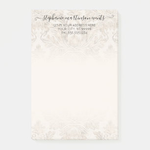 Elegant French Damask Ivory Professional Business Post-it Notes