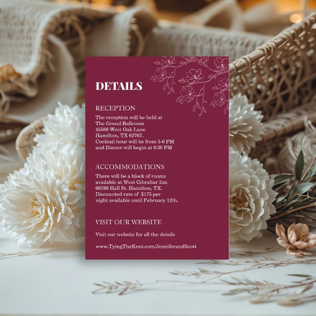 Elegant French Dusty Blue Vintage Wedding Enclosure Card (Detail Enclosure Card Cranberry  Floral Modern Wedding)