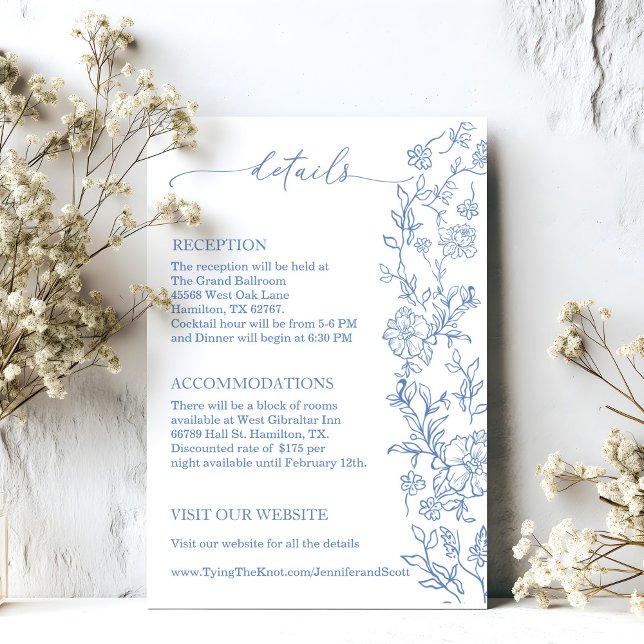 Elegant French Dusty Blue Vintage Wedding Enclosure Card (French Toile inspired Vintage Blue Wedding Enclosure Card for Details)