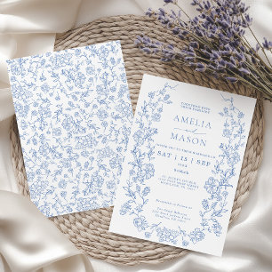 Elegant French Dusty Blue Vintage Wedding Invitation