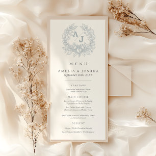 Elegant French Floral Blue Toile Wedding  Menu