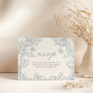Elegant French Floral Blue Toile Wedding Rsvp Card