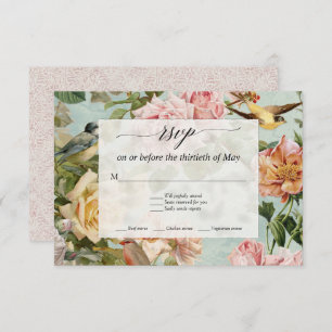 Elegant French Floral Blush Aqua Roses Birds RSVP