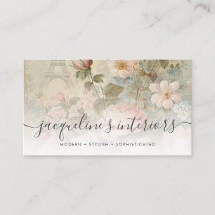 Elegant French Floral Blush Pink Vintage Roses Business Card