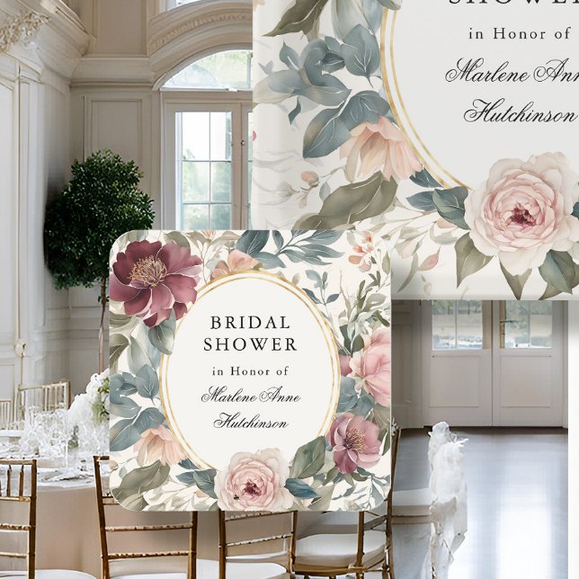 Elegant French Floral Bridal Shower Tea Gold  Square Paper Coaster (Creator Uploaded)