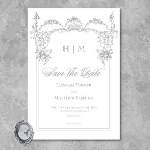 Elegant French Gray Victorian Chinoiserie Wedding Save The Date
