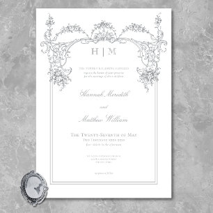 Elegant French Grey Victorian Chinoiserie Wedding Invitation