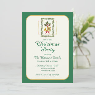 Elegant French Horn Christmas Green Invitation