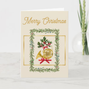 Elegant French Horn Christmas Irish Cream Holiday Card
