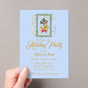 Elegant French Horn Christmas Light Blue Acrylic Invitations