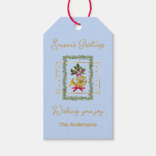 Elegant French Horn Christmas Light Blue Gift Tags