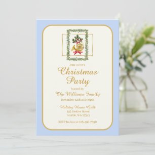 Elegant French Horn Christmas Light Blue Invitation
